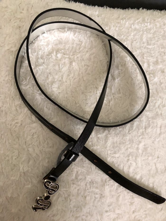 AN-Ceinture noire/argent punt o roma 110cm
