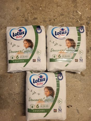 3 paquets de couches lotus taille 6