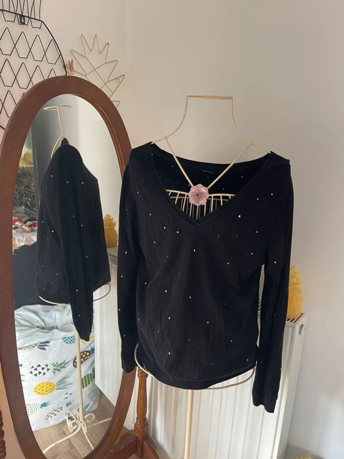 Pull noir à pois multicolore brodés L - photo numéro 5