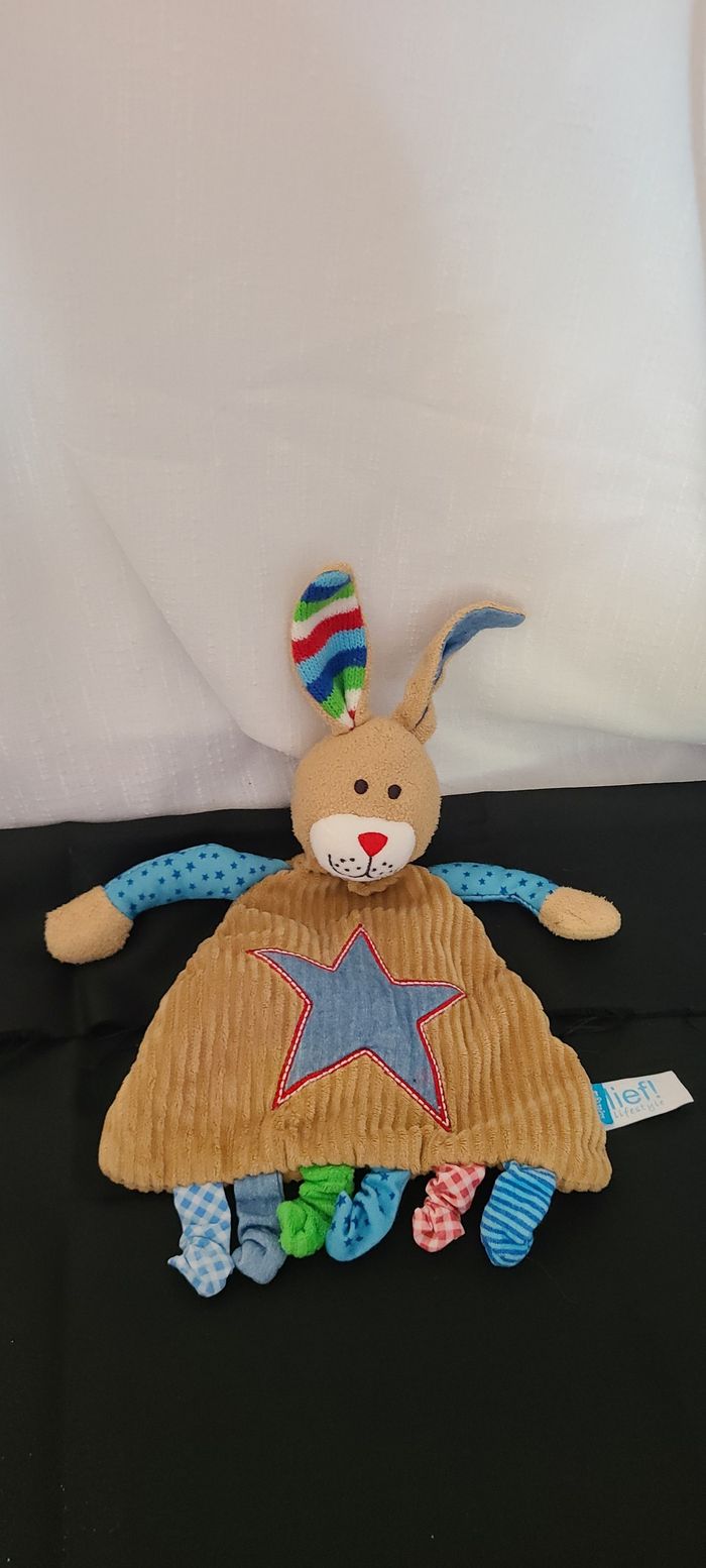 Doudou plat lapin LIEF ! marron bleu étoile - photo numéro 2