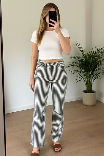 Pantalon à rayures bleu et blanc Zara – Jambes larges, taille 36
