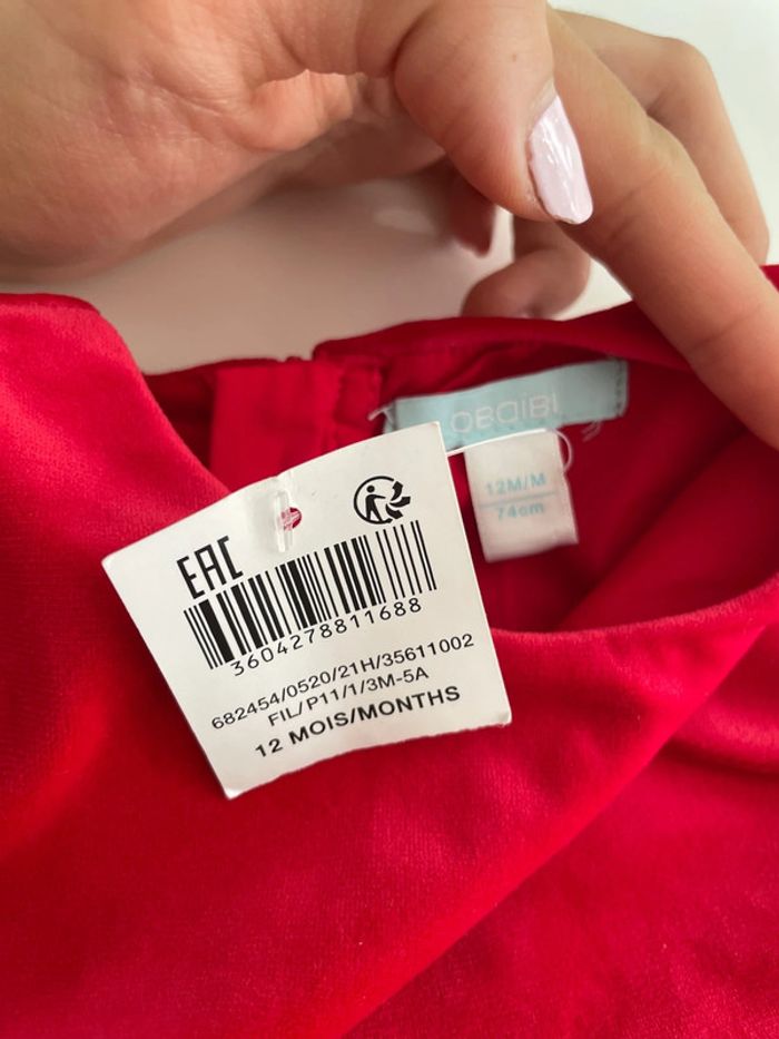 Robe rouge manches courtes 12M avec étiquette - photo numéro 3