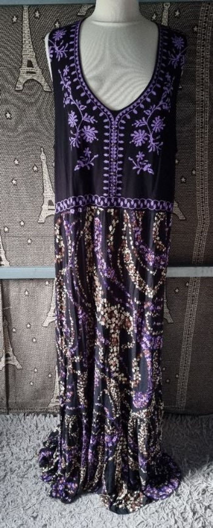 Robe longue noir et violet à motifs fleurs taille 54-56 Bodyflirt - photo numéro 1
