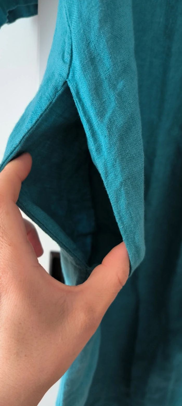 Robe longues avec fente 100% lin Bleu canard - photo numéro 6