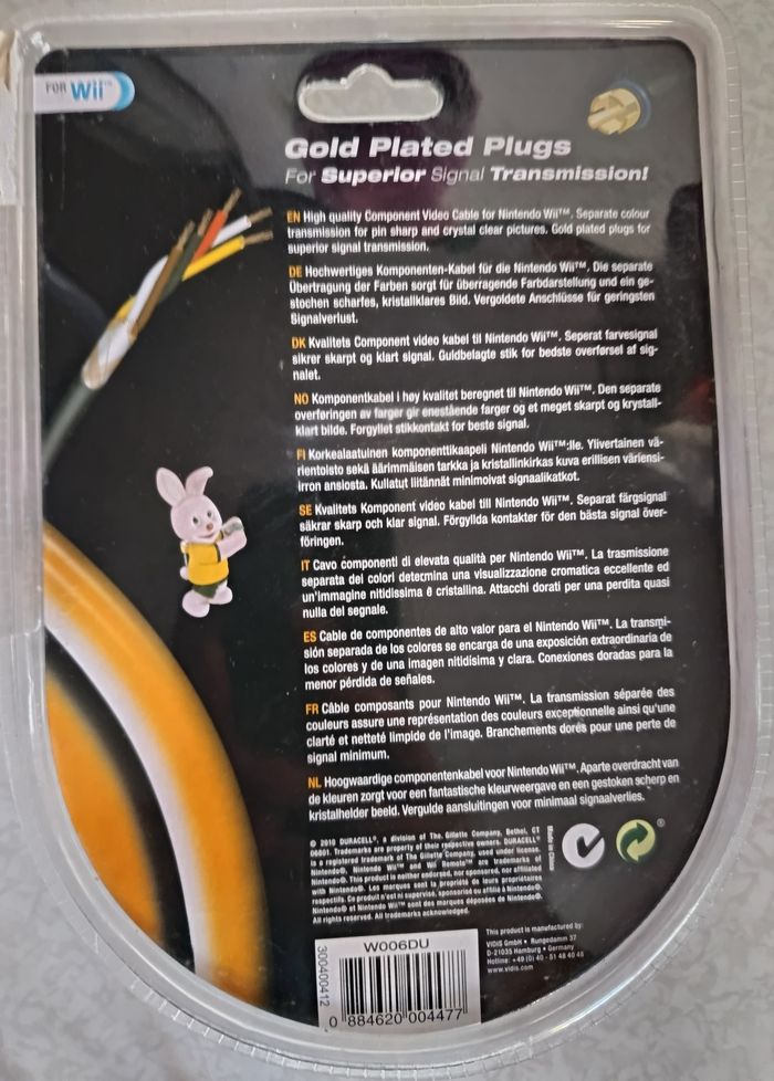 Cable Plaqué OR 2M pour Wii/Wii U. Vidéo, Audio. Haute Qualité. Duracell. Neuf - photo numéro 4