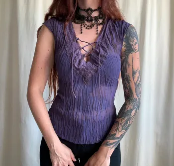 Top vintage mesh lacets matière froissée Whimsigoth Whimsy vintage 90s - Taille S/M
