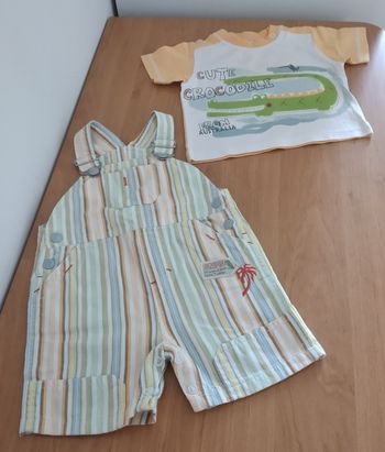 Ensemble Haut manches courtes + Salopette short 6 mois garçon Baby club 