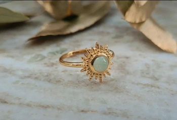 Bague soleil plaqué or et aventurine naturelle taille 50