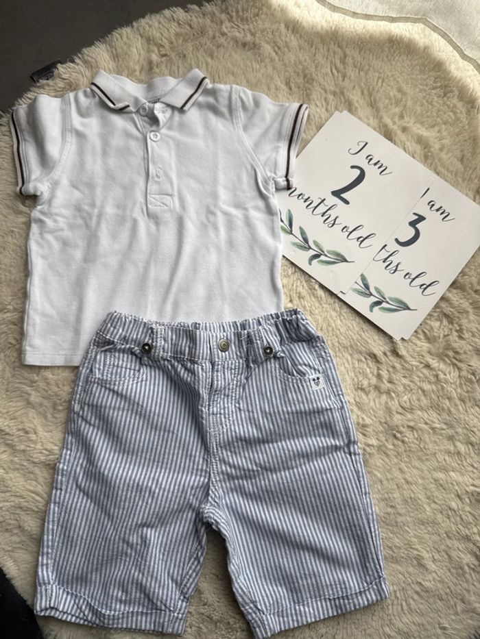 Short Mickey Mouse Disney à rayure 23 mois et son polo