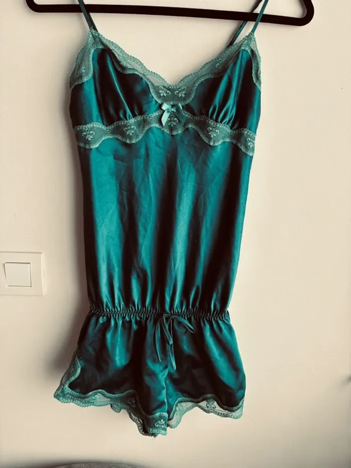 Pyjama combishort soie vert