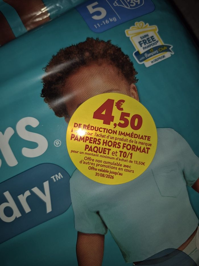195 couches + bon réduction 4.50€ pampers baby dry taille 5 - photo numéro 2