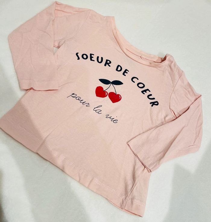 Manches longues avec inscription « Sœur de cœur pour la vie » 18 mois 80cm Les petits cailloux - photo numéro 2