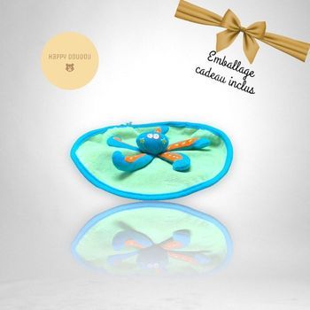 Peluche Doudou rond pieuvre vert bleu orange Badabulle DP149