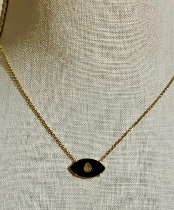 Collier chaîne réglable acier inoxydable or œil résine noire perle goutte rosée