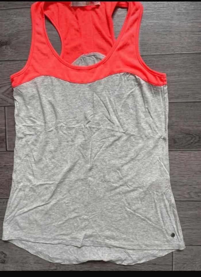 débardeur gris chiné  bonobo taille L corail fluo / gris effet chiné p