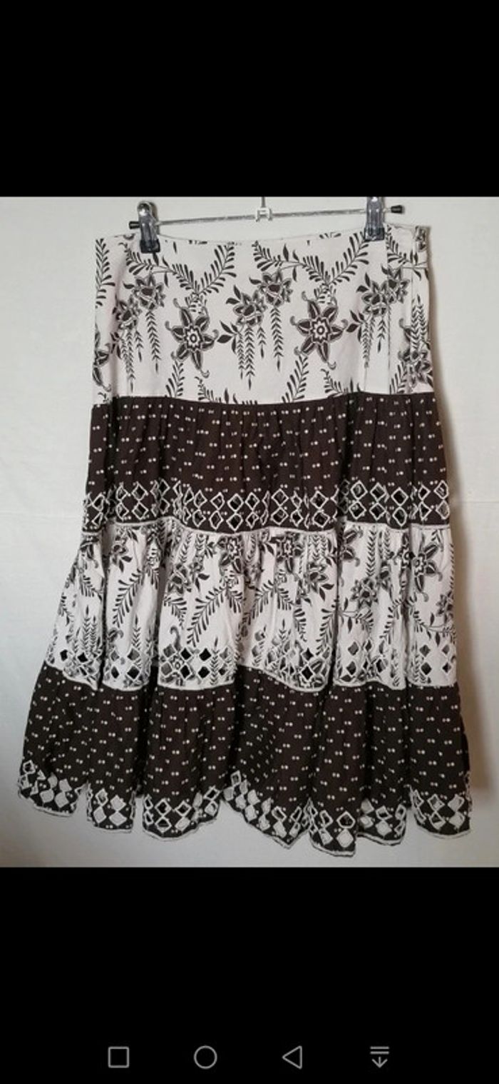 Jupe longue à broderie anglaise marron blanc Taille M - photo numéro 7