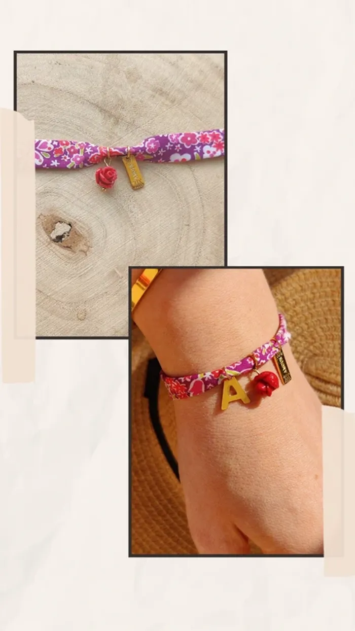 Bracelet tissu liberty/breloque - Rosaéa