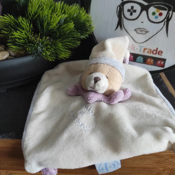 Doudou Compagnie Ours Bonnet Beige Jaune Bleu Lavande Violet DC2372 Mini Acidulé