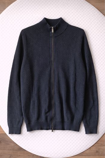 Gilet zippé bleu marine Massimo Dutti coton texturé – taille L