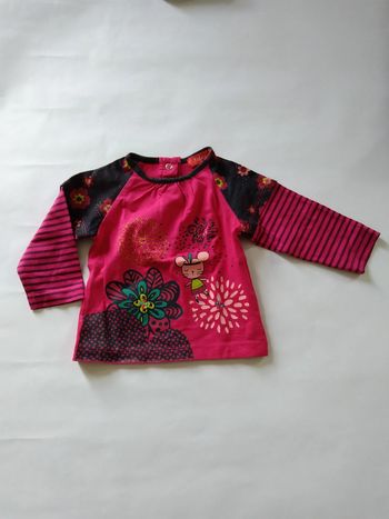 tee shirt manches longues rose et rayé tissaia fille 3 mois