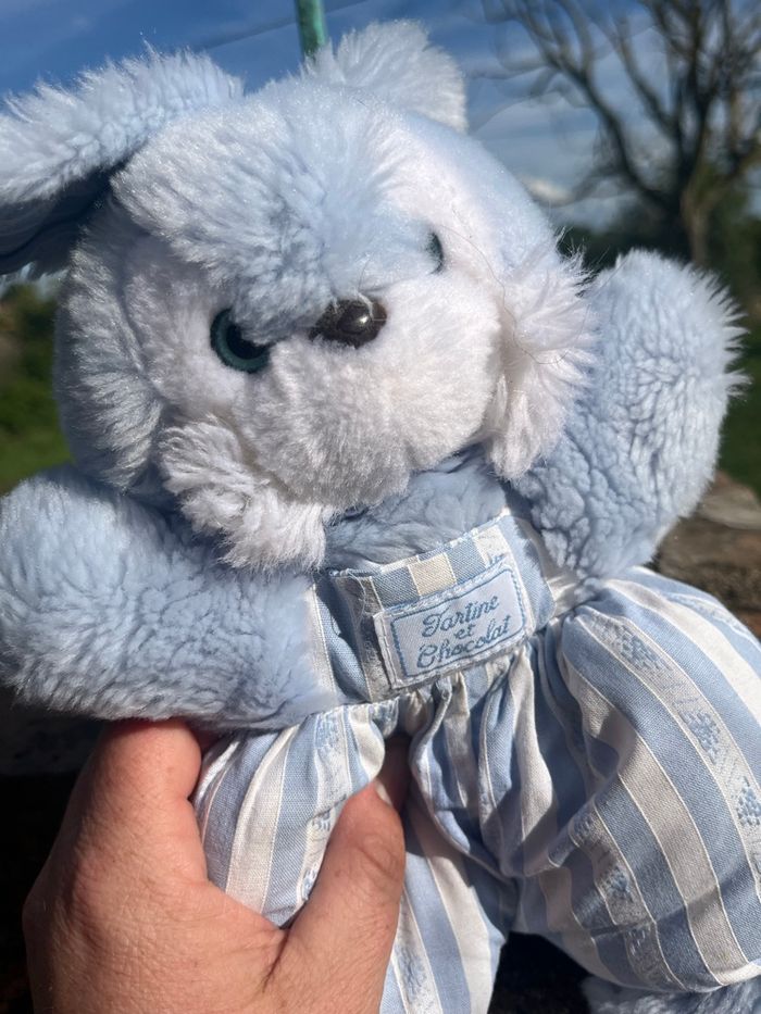 Doudou lapin bleu tartine et chocolat - photo numéro 1