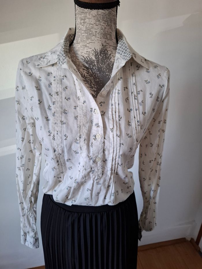 Chemise, chemisier blanc à fleurs vintage - photo numéro 7