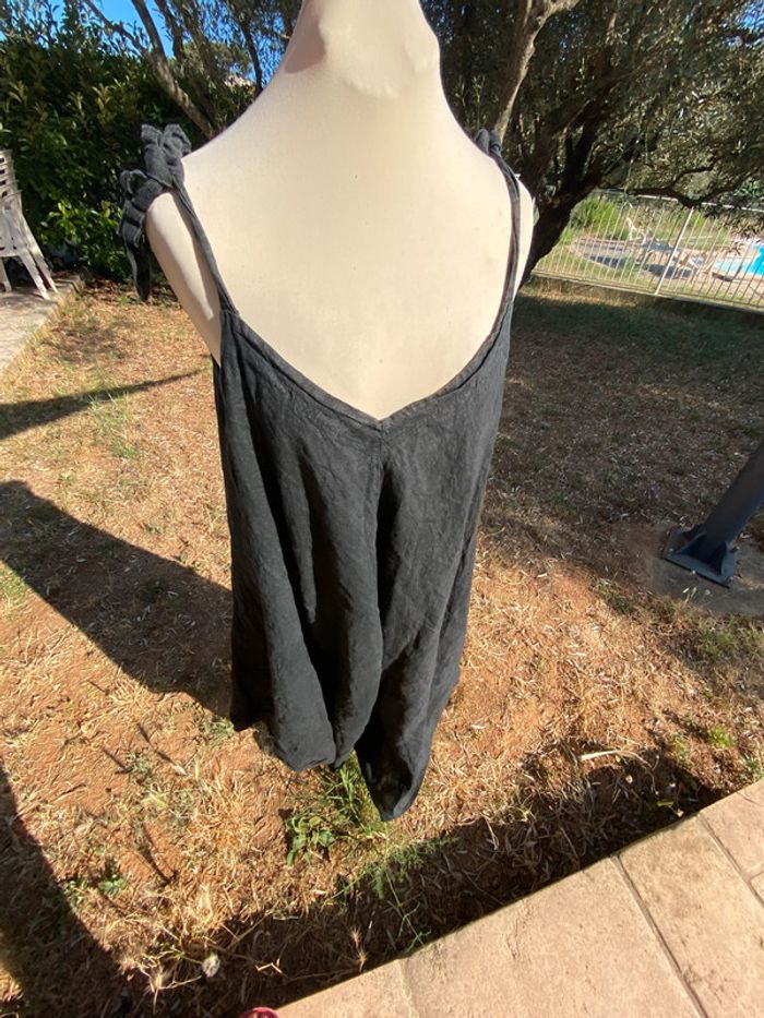 Salopette ample  originale  en lin noir, over size taille unique - photo numéro 13