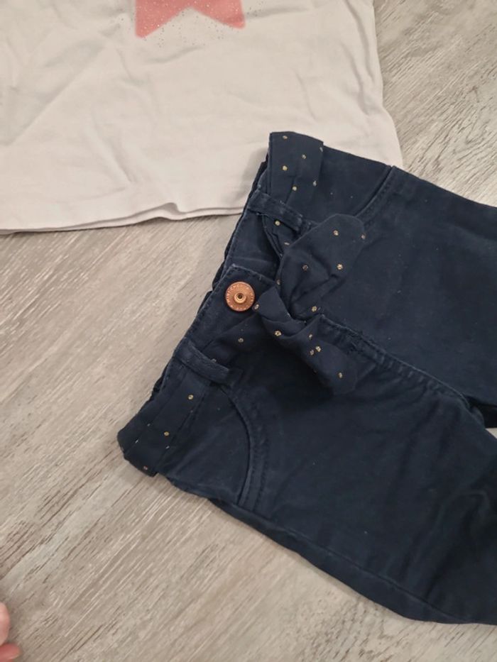 Ensemble pantalon bleu marine et tee shirt manches longues blanc paillettes - photo numéro 3