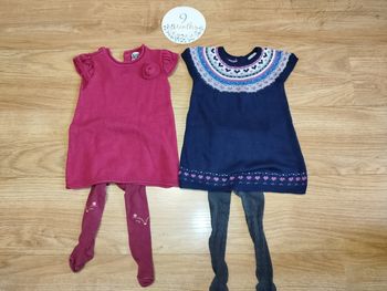 Ensemble 2 robes+2 collants 9 mois