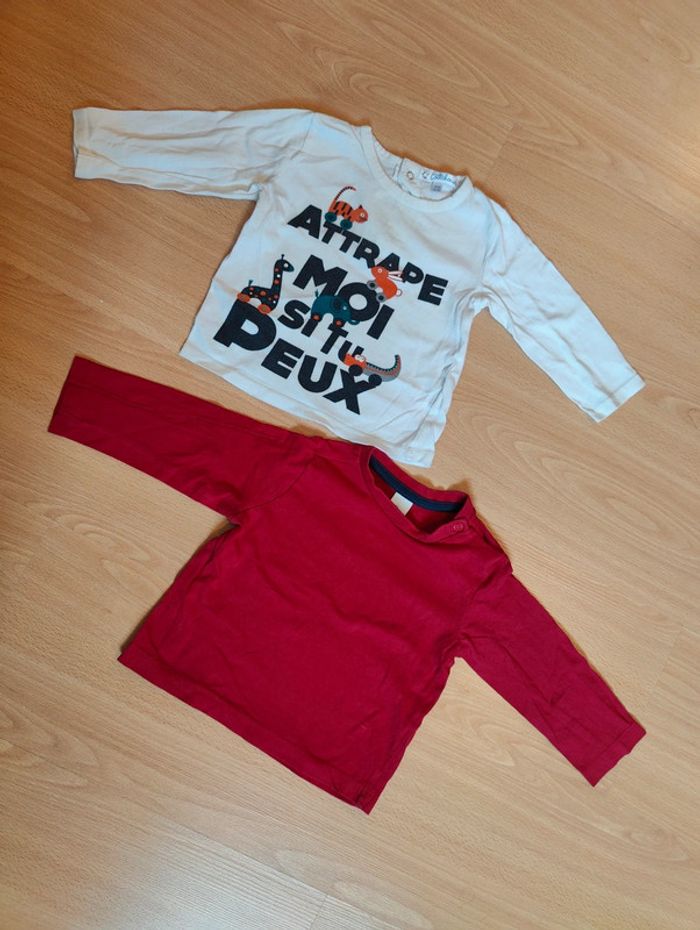 Lot 2 tee shirts ML garçon 12 mois