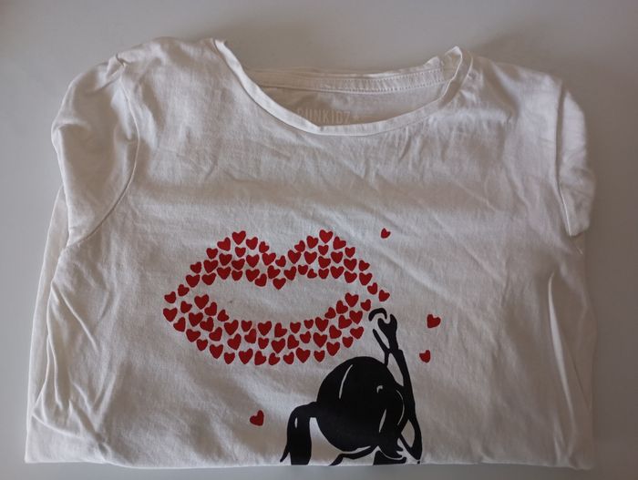 Tee-shirt manches longues. 12 ans . Coton blanc . Fillette noir .  Coeurs ❤️.Punkdiz . État neuf - photo numéro 6