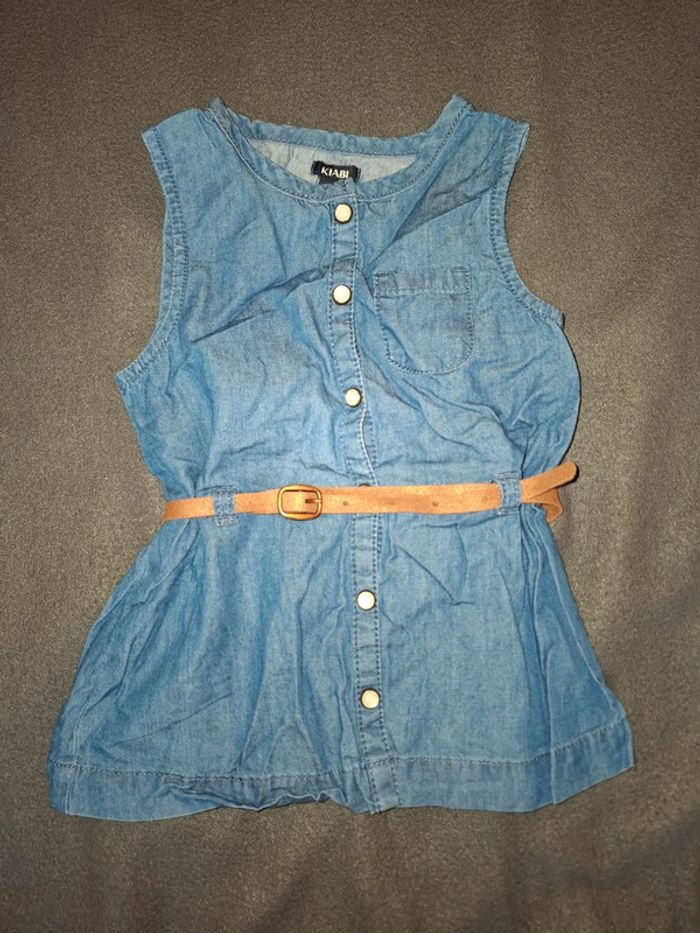 Robe style jean bébé avec ceinture brillante - photo numéro 2