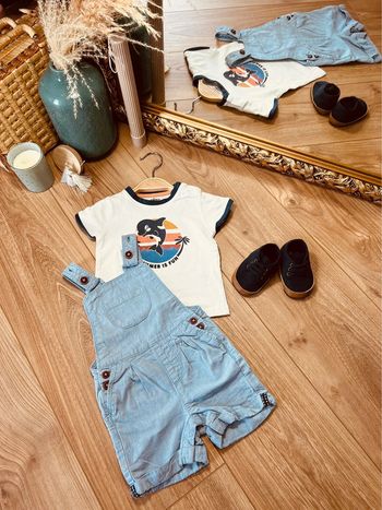 Taille 6 mois ensemble 2 pièces d’été garçon TAO Gemo bleu et blanc * dauphin * 💙