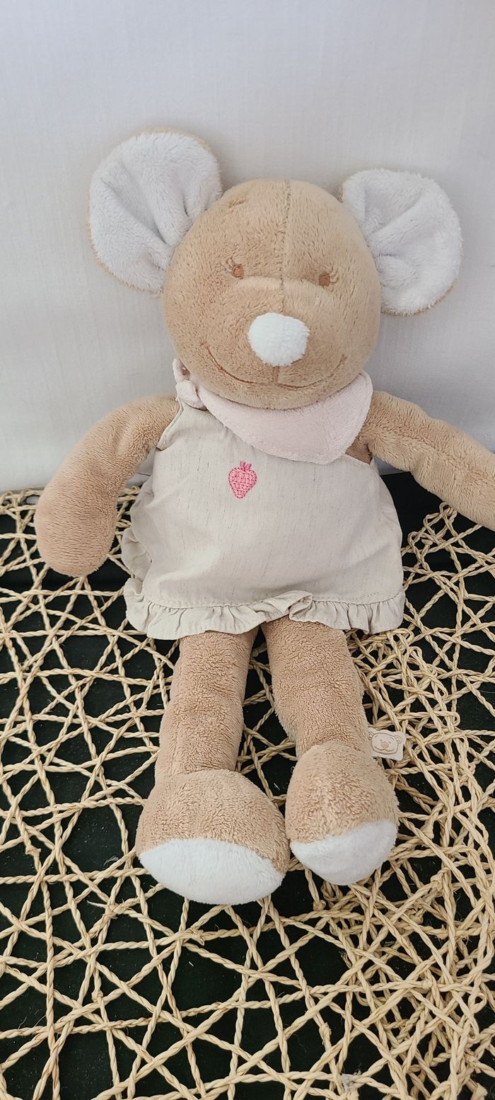 Doudou souris beige robe gris foulard rose NOUKIE'S - photo numéro 4