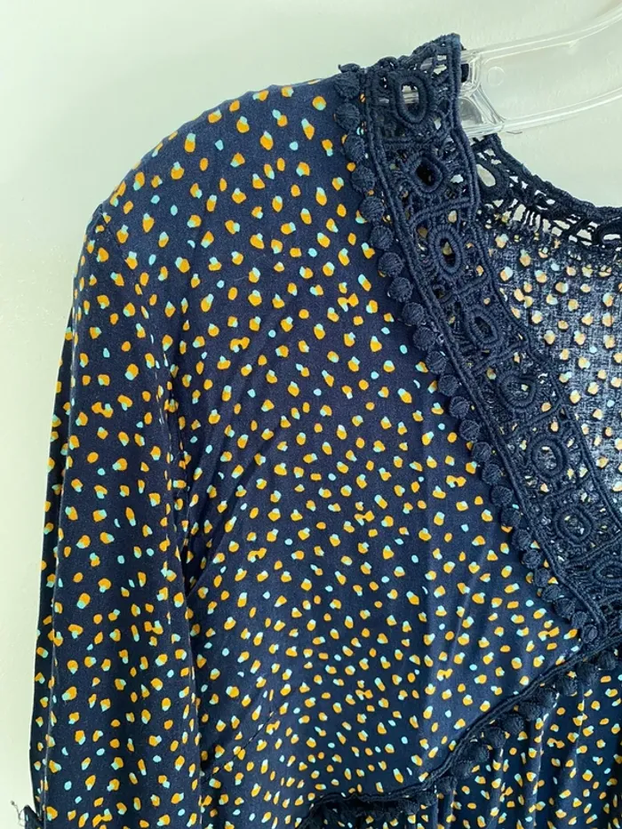 Blouse manche longue akoz de toi marine marine tacheté moutarde turquoise - photo numéro 4