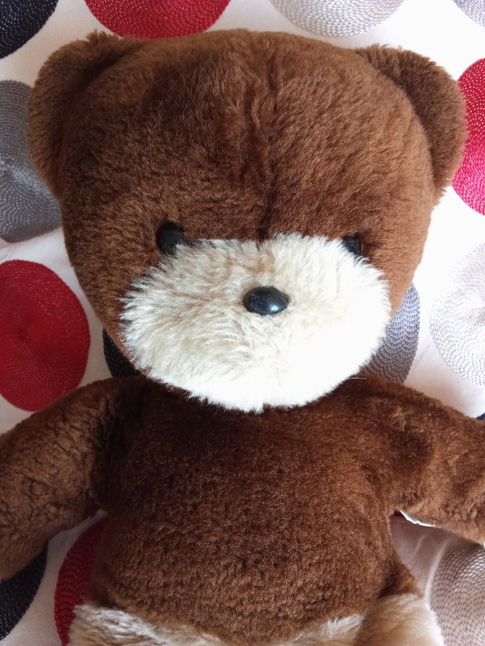 Peluche ours marron foncé / clair  beige   40 cm +/-  vintage ancien bel ours  ourson Boulgom  en posture debout  nez noir dur  yeux noirs en plastique - photo numéro 10