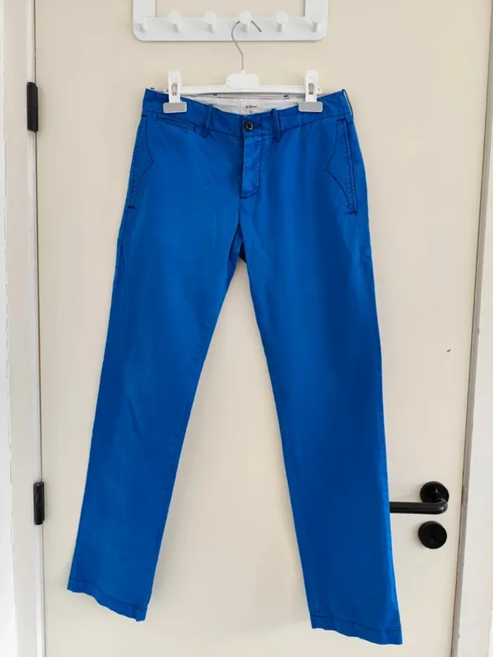 Beau pantalon bleu Belle rose coupe droite - photo numéro 4
