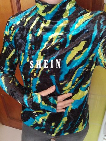 Pull femme col roulé Shein bleu vert noir