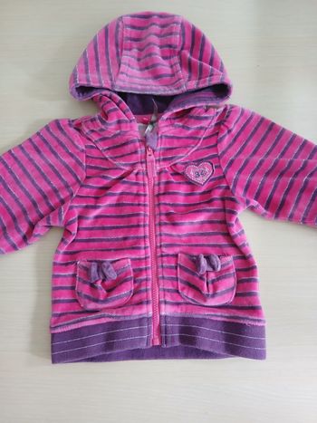 Gilet bebe en velour et coton taille  paillete rose mauve marque orchestra a fermeture