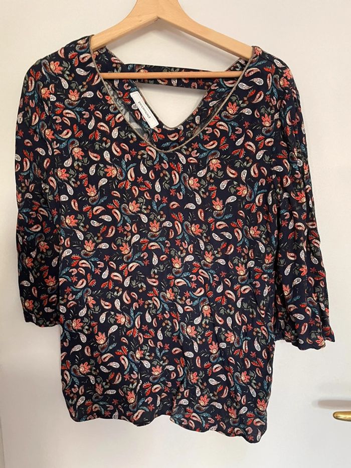 Blouse manche 3/4 Promod bleue marine à motifs