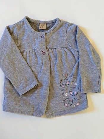 Gilet cardigan sweat molletonné Boite A malices 18 mois 81 cm gris chiné