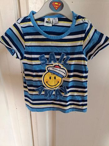 Tee-shirt rayure bleu et jaune smiley 18mois