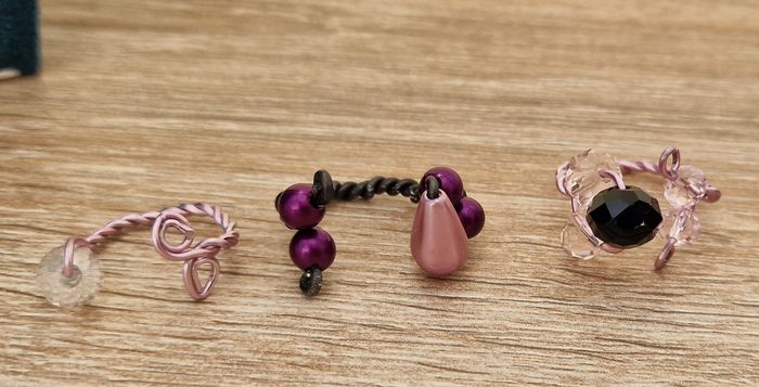 Lot De 3 Bagues Réglables En Métal Rose Gris Perles Cristal - photo numéro 6