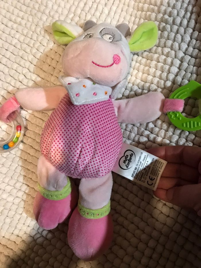 Doudou vache d activité grelot mots d enfants - photo numéro 3