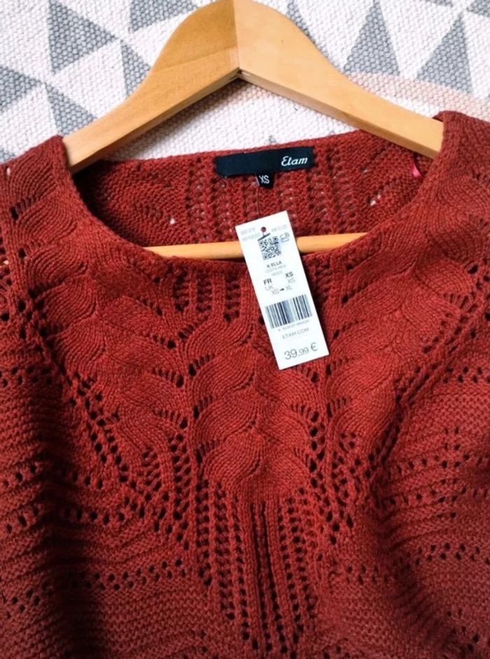 Pull ample  ajouré en maille -  Rouille  -  Etam  XS  - Neuf  étiquette - photo numéro 5