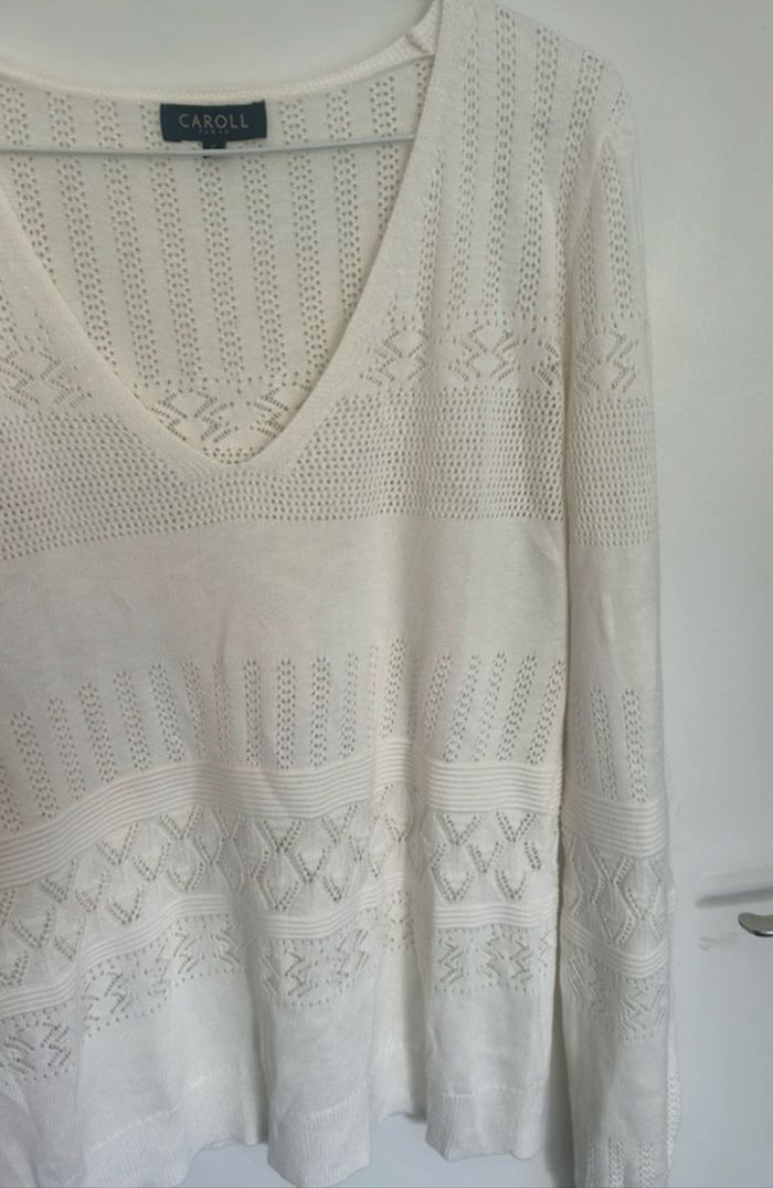 Pull Caroll écru col V Taille S - photo numéro 4