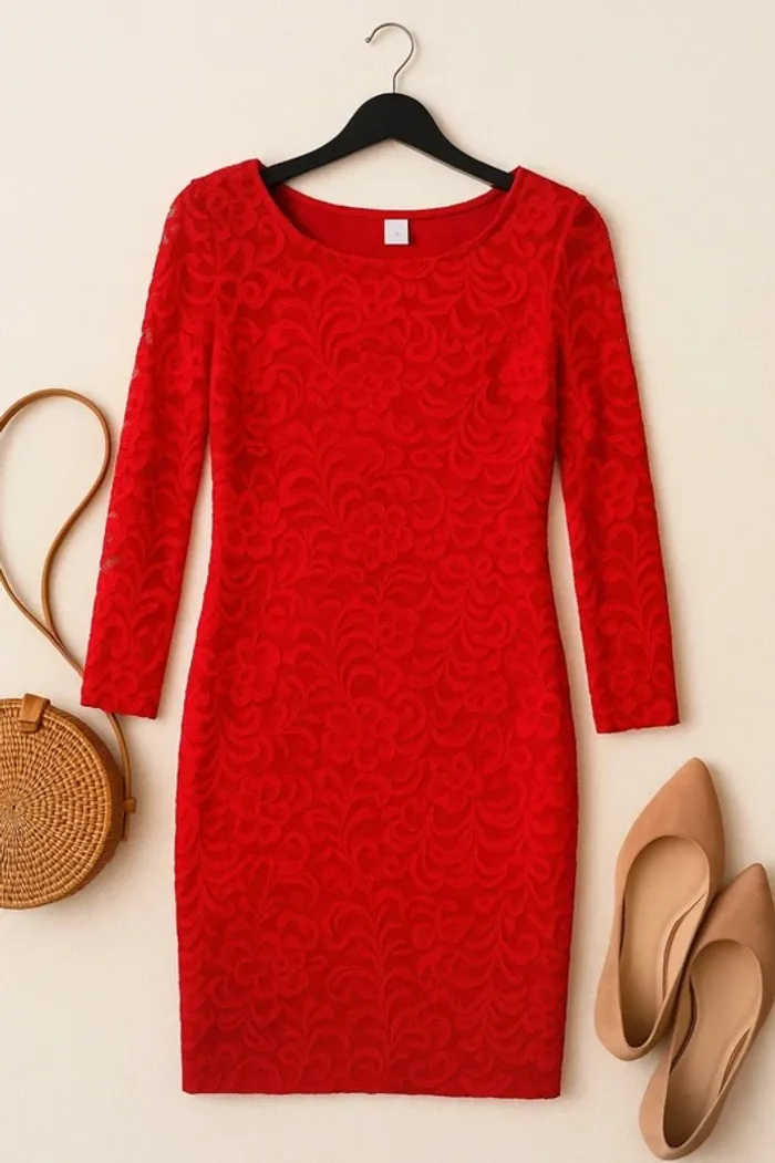 Robe femme fuchsia à dentelle manches longues taille L très peu portée