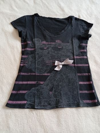 T-shirt noir col en V, femme 38 