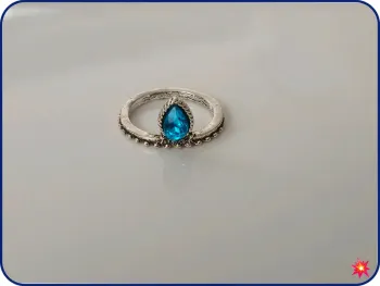 Bague couronne et strass bleu en acier inoxydable