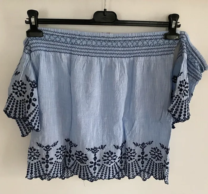 Top col bateau Jennyfer bleu ciel marine broderie anglaise - photo numéro 4